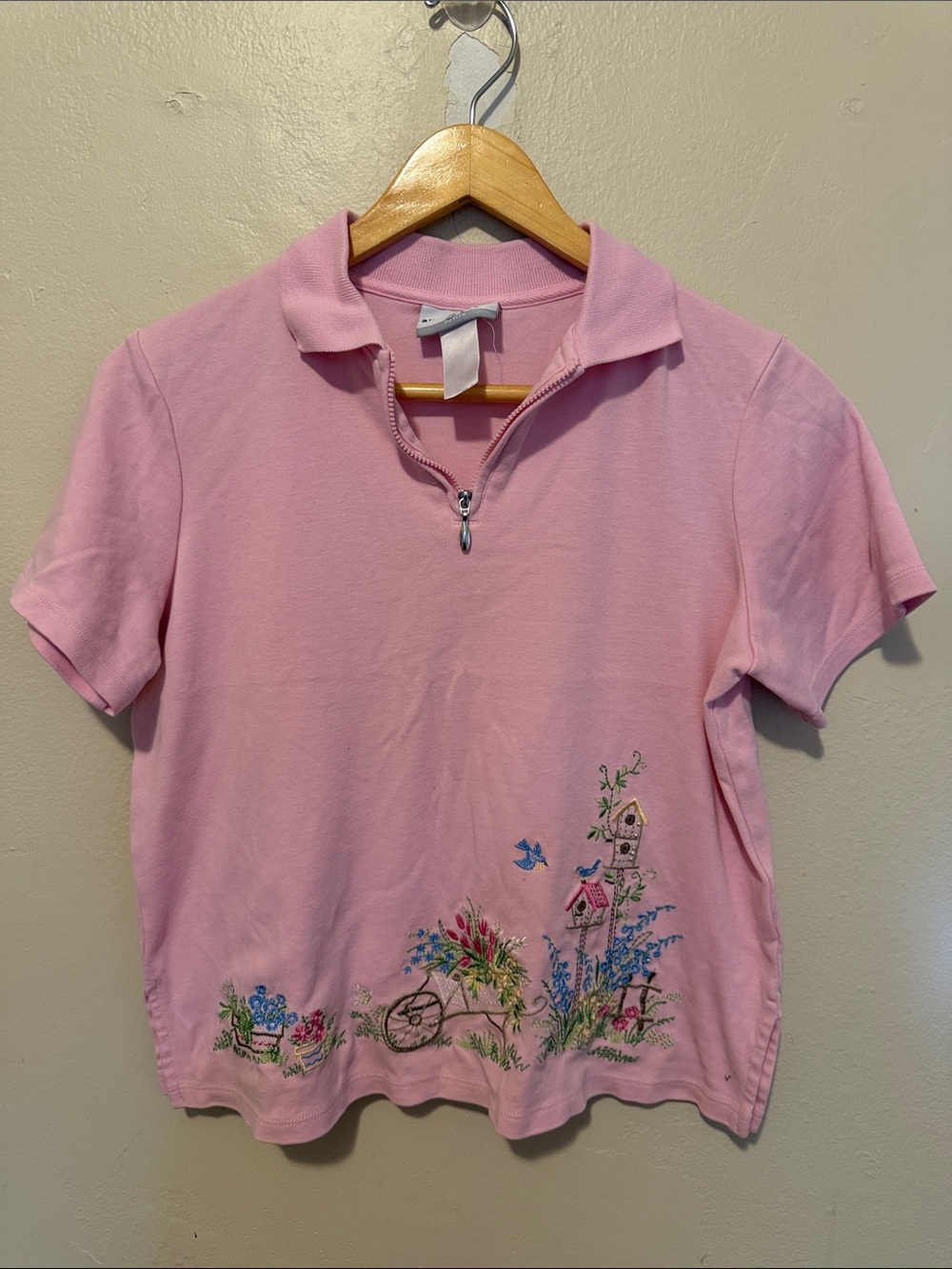 Alfred Dunner Pink Short-Sleeve Polo Top with Garden Embroidery
